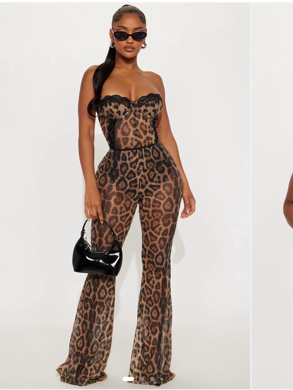 Fashion Nova Leopard Print Mesh Wide-Leg Jumpsuit - Brown/Black